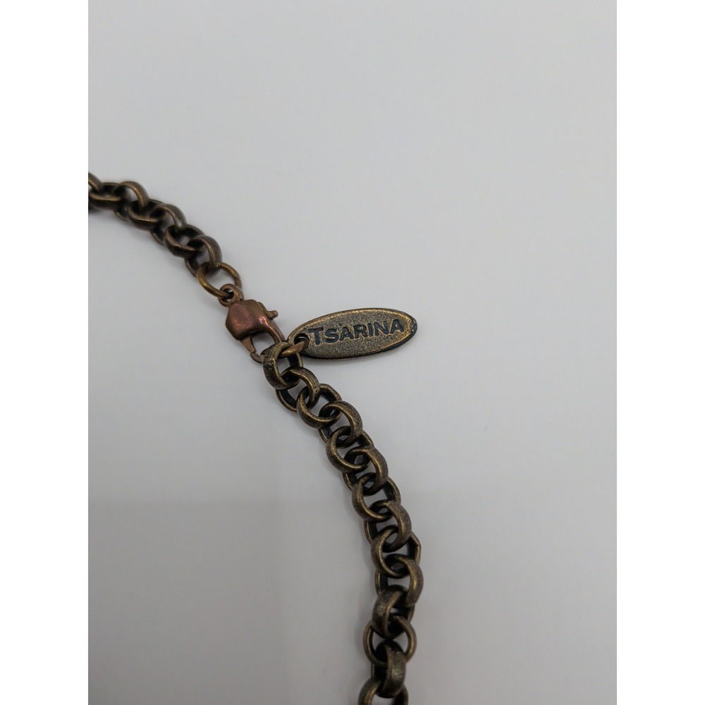Handmade Tsarina Chain Necklace‎ With Turquoise And Brass Tones And Charms - Picture 3 of 4